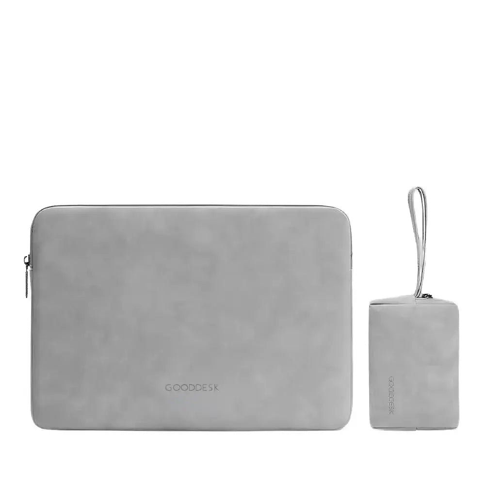 LCASE Laptoptasche Kunstleder in grau als Vorschaubild mit Logo und Reissverschluss set